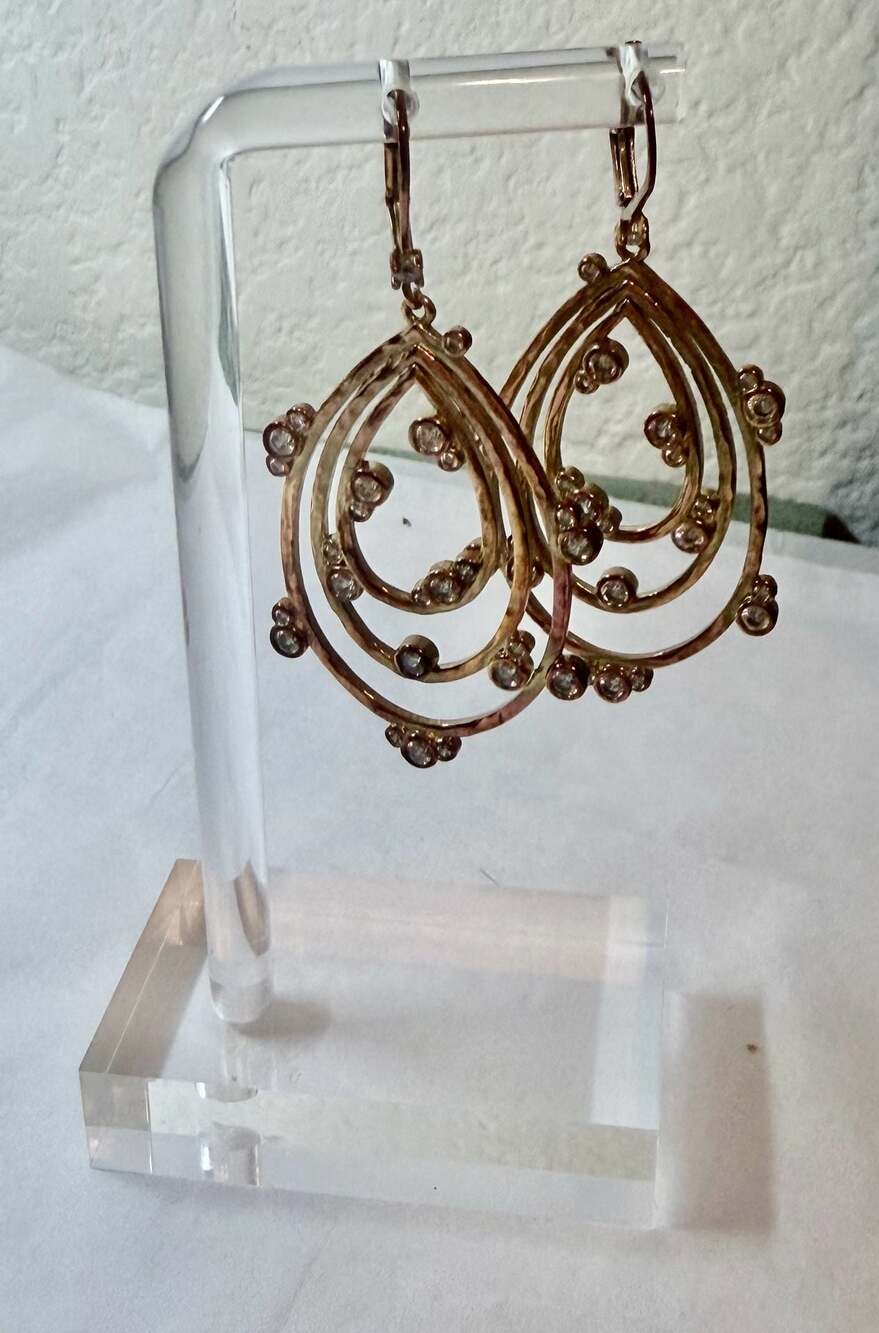 Vtg Park Lane Belle Pierced Earrings Rose Gold Tone Crystal Teardrop Dangle